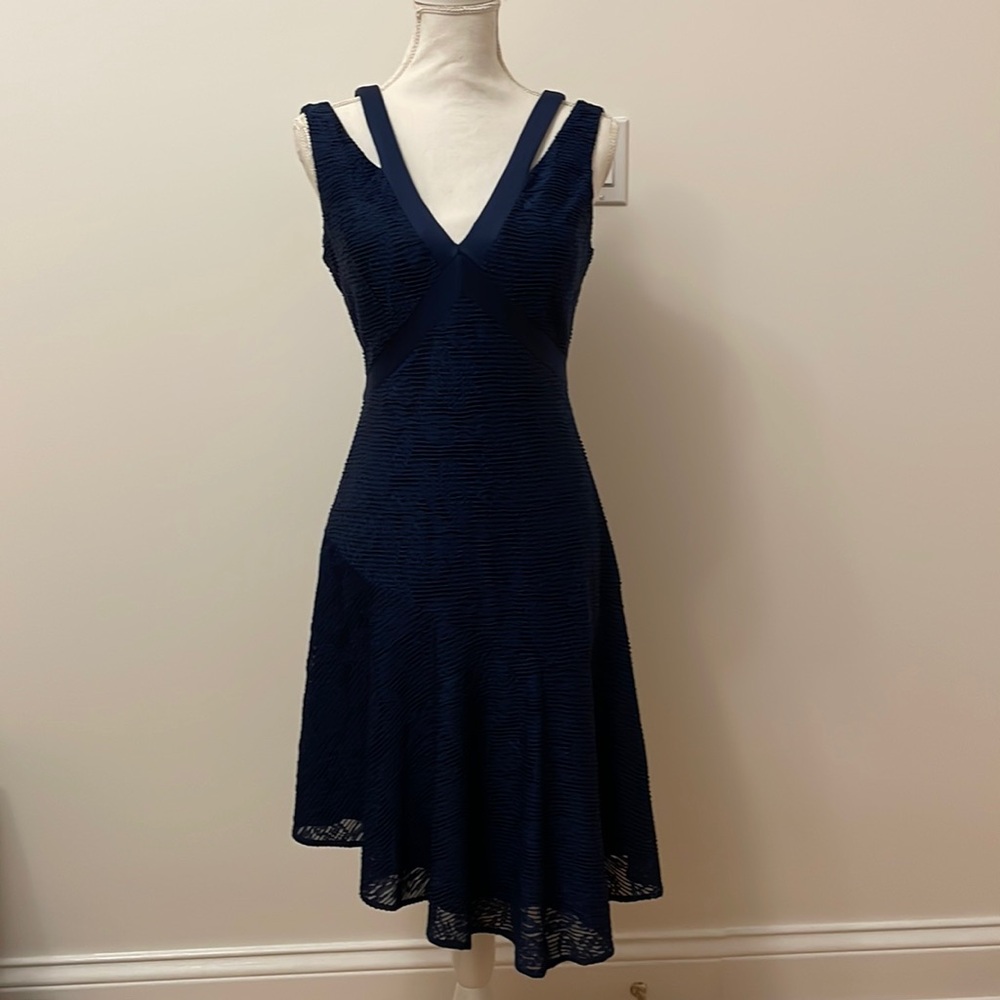 Guess Blue V-Neck Flare Blue Asymmetrical Dress size 4